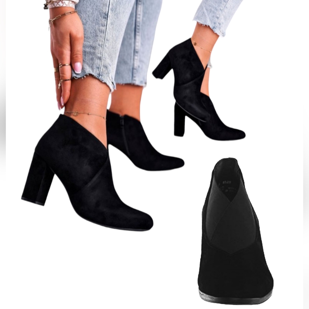Naturalizer Blee Women's Black Leather Suede Heeled Shoe Boots